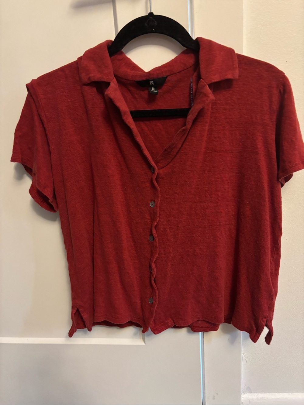 Banana Republic 100% linen red button up shirt women’s medium chic minimalist